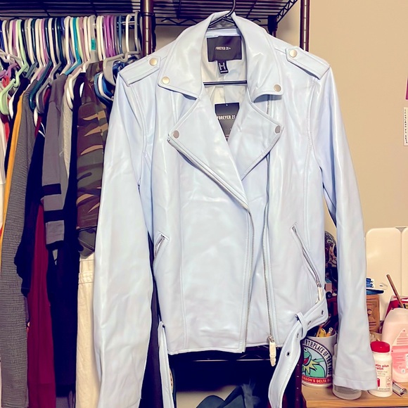 Forever 21 Jackets & Blazers - Forever21 Plus faux leather baby blue Moto jacket. NWT